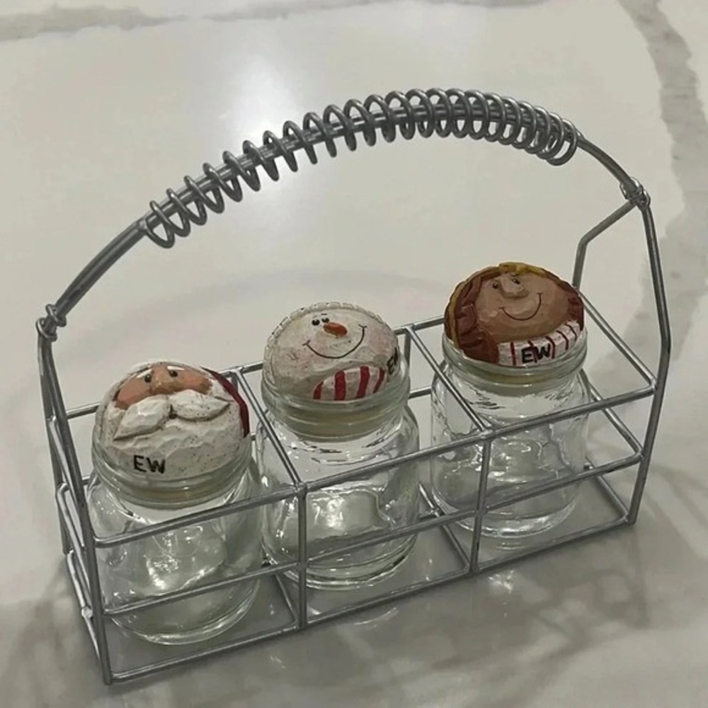 Eddie Walker Apothecary Jar Set Angel‎ Snowman Santa Midwest Cannon Falls